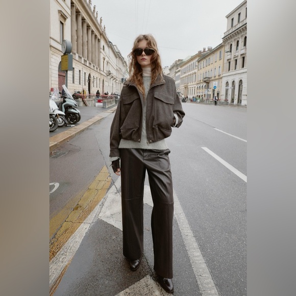 Zara Herringbone Balloon Bomber Jacket - Picture 3 of 8